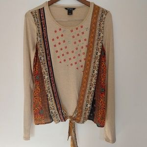 Desigual Tie Front Bejewelled Top Fall Colors! Med
